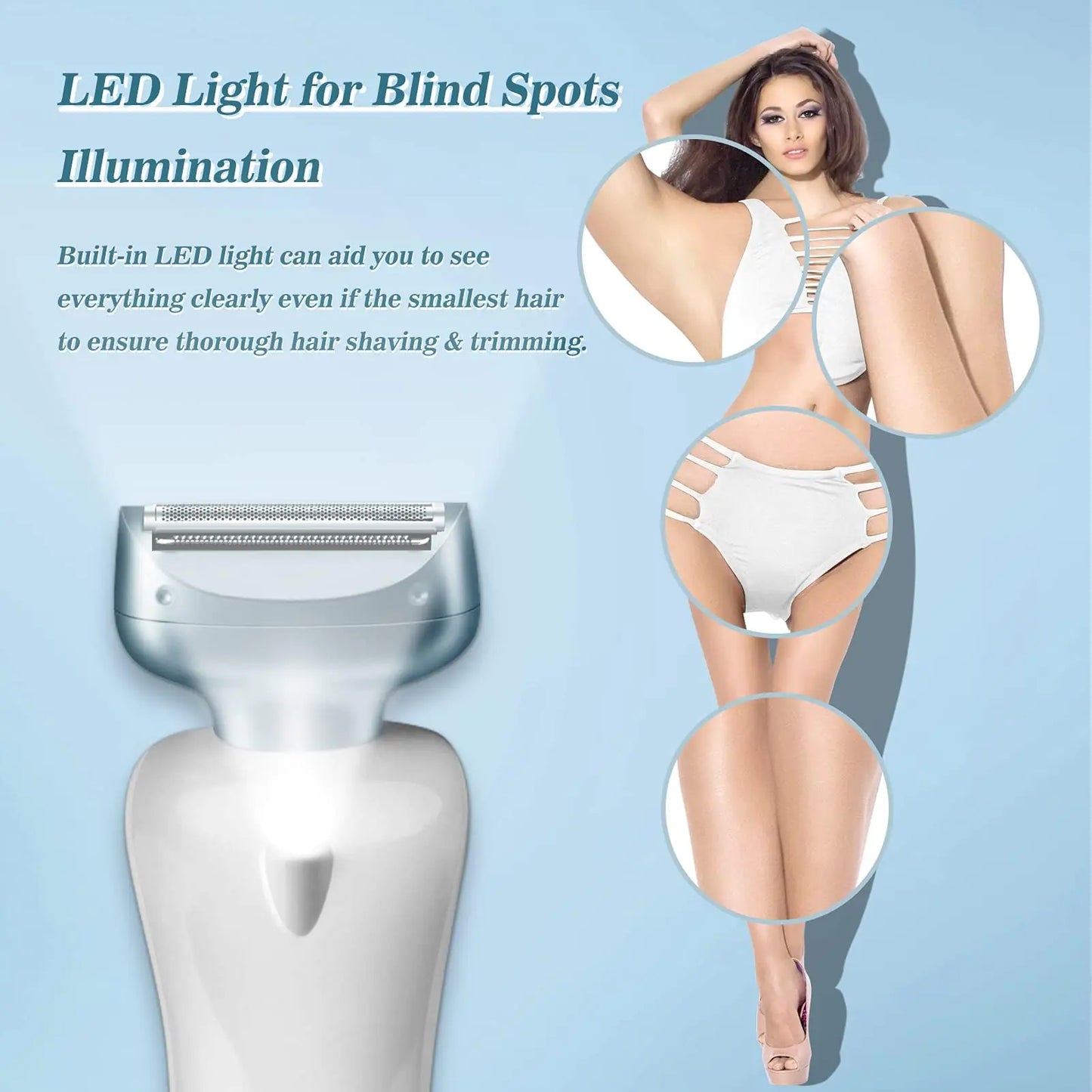 Electric Razors for Women for Legs Bikini Trimmer Electric Shaver for Women Underarm Public Hairs Rechargeable Womens Shaver Wet Dry Use Painless Cordless with Detachable Head (Blue)