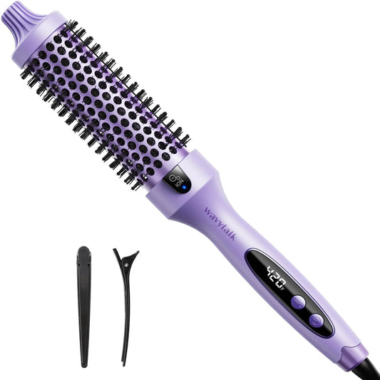 Wavytalk Thermal Brush, 1.5 inch Heated Round Brush for Blowout Look, Negative Ion Technology, Ceramic Tourmaline, 5 Temperature Settings, Dual Voltage, Purple Violescent