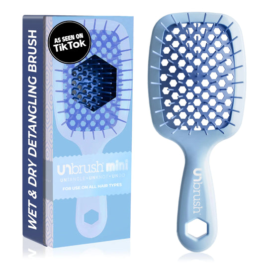 FHI Heat UNbrush Mini Detangler Brush for Pain-Free Brushing on All Wet or Dry Hair Types — Durable Duoflex Anti-Static Bristles, Lightweight Handle, Vented Mini Hair Brush Periwinkle Light Blue